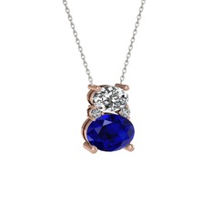 Swarovski ve lab safir 925 ayar rose altın kaplama gümüş kolye (40 cm beyaz altın rolo zincir)