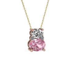 Thea Kolye - Beyaz zirkon, pembe kuvars ve pırlanta 8 ayar rose altın kolye (0.036 karat, 40 cm gümüş rolo zincir) #u51c9p
