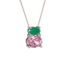 Thea Kolye - Kök zümrüt, pembe kuvars ve swarovski 925 ayar gümüş kolye (40 cm gümüş rolo zincir) #u6mmlw