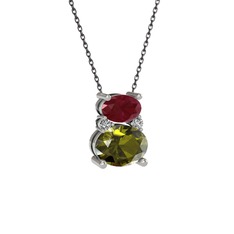 Thea Kolye - Kök yakut, peridot ve swarovski 18 ayar beyaz altın kolye (40 cm gümüş rolo zincir) #u9xfru
