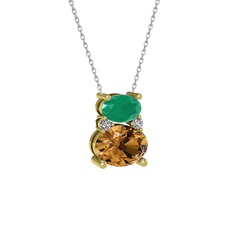 Kök zümrüt, dumanlı kuvars ve swarovski 925 ayar altın kaplama gümüş kolye (40 cm gümüş rolo zincir)