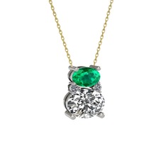 Yeşil kuvars, swarovski ve pırlanta 8 ayar beyaz altın kolye (0.036 karat, 40 cm altın rolo zincir)