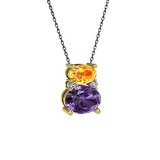 Sitrin, ametist ve swarovski 925 ayar altın kaplama gümüş kolye (40 cm gümüş rolo zincir)
