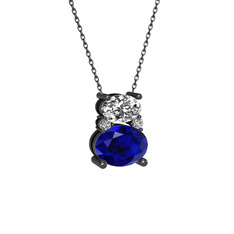 Thea Kolye - Swarovski ve lab safir 925 ayar siyah rodyum kaplama gümüş kolye (40 cm gümüş rolo zincir) #ul1rhp
