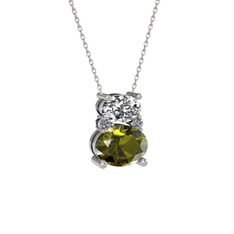 Thea Kolye - Beyaz zirkon, peridot ve pırlanta 18 ayar beyaz altın kolye (0.036 karat, 40 cm beyaz altın rolo zincir) #um9w9b