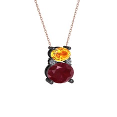 Thea Kolye - Sitrin, kök yakut ve pırlanta 925 ayar siyah rodyum kaplama gümüş kolye (0.036 karat, 40 cm gümüş rolo zincir) #uro24d