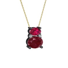 Thea Kolye - Rodolit garnet, kök yakut ve swarovski 925 ayar siyah rodyum kaplama gümüş kolye (40 cm altın rolo zincir) #uru7us
