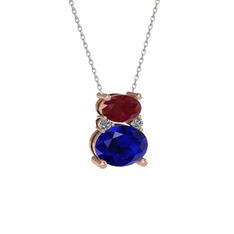 Kök yakut, lab safir ve pırlanta 8 ayar rose altın kolye (0.036 karat, 40 cm gümüş rolo zincir)