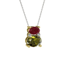Thea Kolye - Kök yakut, peridot ve swarovski 18 ayar altın kolye (40 cm beyaz altın rolo zincir) #uzojbj