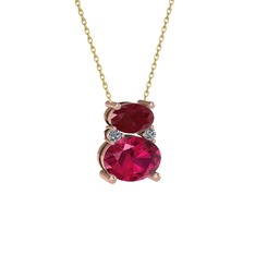 Kök yakut, rodolit garnet ve pırlanta 18 ayar rose altın kolye (0.036 karat, 40 cm altın rolo zincir)