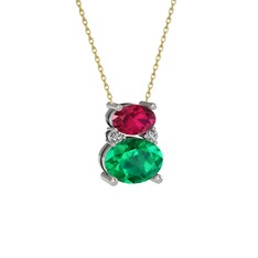 Thea Kolye - Rodolit garnet, yeşil kuvars ve swarovski 18 ayar beyaz altın kolye (40 cm altın rolo zincir) #vjoi6h