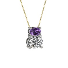 Ametist ve swarovski 18 ayar beyaz altın kolye (40 cm altın rolo zincir)