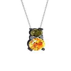 Thea Kolye - Peridot, sitrin ve pırlanta 925 ayar siyah rodyum kaplama gümüş kolye (0.036 karat, 40 cm gümüş rolo zincir) #vxinf2