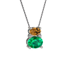 Thea Kolye - Dumanlı kuvars, yeşil kuvars ve swarovski 18 ayar beyaz altın kolye (40 cm gümüş rolo zincir) #vyy96j