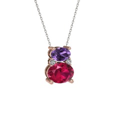 Thea Kolye - Ametist, rodolit garnet ve swarovski 14 ayar rose altın kolye (40 cm beyaz altın rolo zincir) #w0mjwn