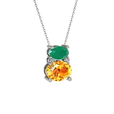 Thea Kolye - Kök zümrüt, sitrin ve swarovski 925 ayar gümüş kolye (40 cm gümüş rolo zincir) #w40qst
