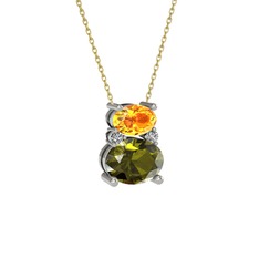 Thea Kolye - Sitrin, peridot ve swarovski 14 ayar beyaz altın kolye (40 cm altın rolo zincir) #w4f6s2