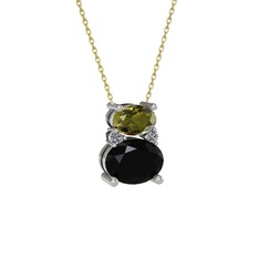 Thea Kolye - Peridot, siyah zirkon ve pırlanta 8 ayar beyaz altın kolye (0.036 karat, 40 cm altın rolo zincir) #w69wlw