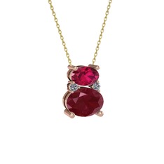 Thea Kolye - Rodolit garnet, kök yakut ve pırlanta 925 ayar rose altın kaplama gümüş kolye (0.036 karat, 40 cm altın rolo zincir) #wqw9r9
