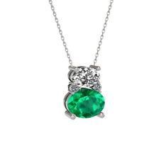 Thea Kolye - Swarovski, yeşil kuvars ve pırlanta 8 ayar beyaz altın kolye (0.036 karat, 40 cm beyaz altın rolo zincir) #wr1s0i