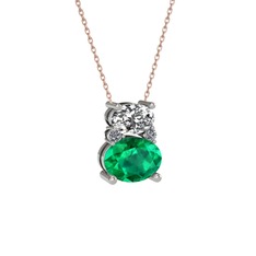 Thea Kolye - Swarovski, yeşil kuvars ve pırlanta 14 ayar beyaz altın kolye (0.036 karat, 40 cm rose altın rolo zincir) #wy8twf