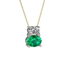 Thea Kolye - Swarovski ve yeşil kuvars 18 ayar beyaz altın kolye (40 cm altın rolo zincir) #x23is1