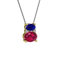Lab safir, rodolit garnet ve swarovski 18 ayar altın kolye (40 cm gümüş rolo zincir)