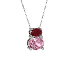 Thea Kolye - Kök yakut, pembe kuvars ve swarovski 8 ayar beyaz altın kolye (40 cm gümüş rolo zincir) #xa1hql