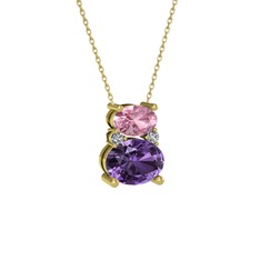 Thea Kolye - Pembe kuvars, ametist ve swarovski 14 ayar altın kolye (40 cm altın rolo zincir) #xe1cms