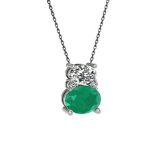 Swarovski ve kök zümrüt 18 ayar beyaz altın kolye (40 cm gümüş rolo zincir)
