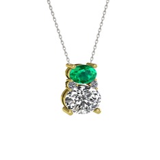 Thea Kolye - Yeşil kuvars, swarovski ve pırlanta 925 ayar altın kaplama gümüş kolye (0.036 karat, 40 cm beyaz altın rolo zincir) #xkzm42
