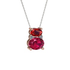 Thea Kolye - Garnet, rodolit garnet ve pırlanta 18 ayar rose altın kolye (0.036 karat, 40 cm beyaz altın rolo zincir) #xo1bhy