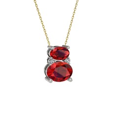 Thea Kolye - Garnet ve swarovski 14 ayar beyaz altın kolye (40 cm altın rolo zincir) #xot8jk