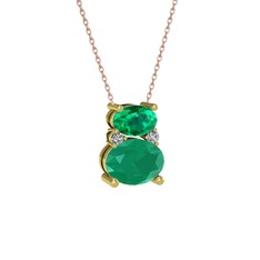 Thea Kolye - Yeşil kuvars, kök zümrüt ve swarovski 14 ayar altın kolye (40 cm gümüş rolo zincir) #xqx0ba