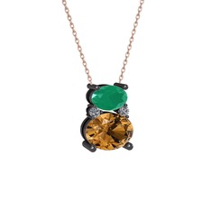 Thea Kolye - Kök zümrüt, dumanlı kuvars ve pırlanta 925 ayar siyah rodyum kaplama gümüş kolye (0.036 karat, 40 cm gümüş rolo zincir) #xsitgm