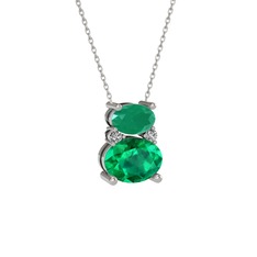 Thea Kolye - Kök zümrüt, yeşil kuvars ve swarovski 18 ayar beyaz altın kolye (40 cm beyaz altın rolo zincir) #xtinbm