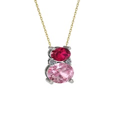 Thea Kolye - Rodolit garnet, pembe kuvars ve pırlanta 18 ayar beyaz altın kolye (0.036 karat, 40 cm gümüş rolo zincir) #xu87l9