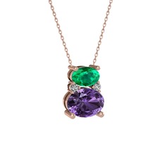 Thea Kolye - Yeşil kuvars, ametist ve swarovski 925 ayar rose altın kaplama gümüş kolye (40 cm gümüş rolo zincir) #xx3j07