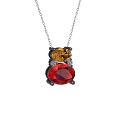 Thea Kolye - Dumanlı kuvars, garnet ve pırlanta 925 ayar siyah rodyum kaplama gümüş kolye (0.036 karat, 40 cm beyaz altın rolo zincir) #xzppiq