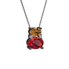 Thea Kolye - Dumanlı kuvars, garnet ve swarovski 925 ayar siyah rodyum kaplama gümüş kolye (40 cm gümüş rolo zincir) #y6arlp