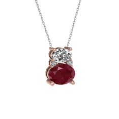 Thea Kolye - Swarovski ve kök yakut 14 ayar rose altın kolye (40 cm gümüş rolo zincir) #y9vv6q