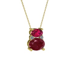 Thea Kolye - Rodolit garnet, kök yakut ve pırlanta 14 ayar altın kolye (0.036 karat, 40 cm gümüş rolo zincir) #y9wcg7