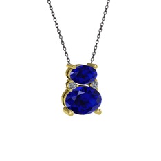 Lab safir ve pırlanta 18 ayar altın kolye (0.036 karat, 40 cm gümüş rolo zincir)