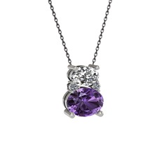 Swarovski, ametist ve pırlanta 14 ayar beyaz altın kolye (0.036 karat, 40 cm gümüş rolo zincir)