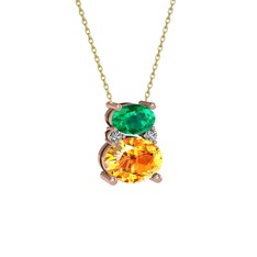 Thea Kolye - Yeşil kuvars, sitrin ve swarovski 18 ayar rose altın kolye (40 cm altın rolo zincir) #yrm8r2