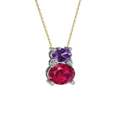 Thea Kolye - Ametist, rodolit garnet ve swarovski 14 ayar beyaz altın kolye (40 cm altın rolo zincir) #z01rlu