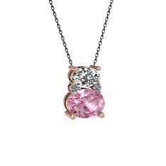Thea Kolye - Beyaz zirkon, pembe kuvars ve pırlanta 14 ayar rose altın kolye (0.036 karat, 40 cm gümüş rolo zincir) #z82keh