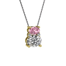 Pembe kuvars ve swarovski 18 ayar altın kolye (40 cm gümüş rolo zincir)