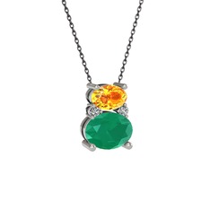 Sitrin, kök zümrüt ve swarovski 18 ayar beyaz altın kolye (40 cm gümüş rolo zincir)