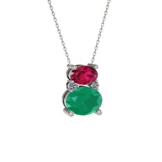 Thea Kolye - Rodolit garnet, kök zümrüt ve pırlanta 18 ayar beyaz altın kolye (0.036 karat, 40 cm beyaz altın rolo zincir) #zicz75